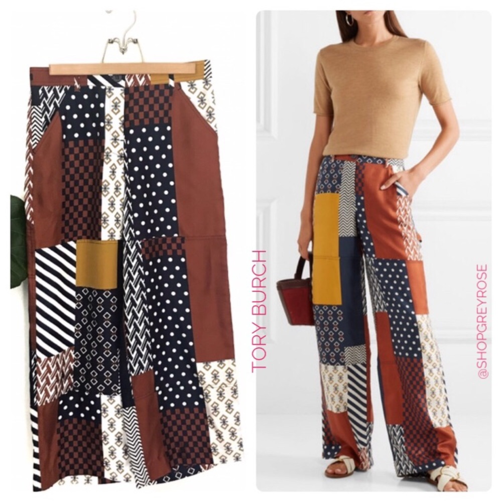 Tory Burch 100% Silk Denise Patchwork Print Pants!